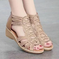 Soft Leather Roman Style Sandals Hollow out Design Women's Comfortable Slip-On Shoes Fashionable Outdoor Wear Ladies Flats
