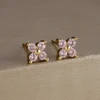 87256-ec950f.jpg Boucles d'oreilles carrées suspendues en acier inoxydable, 2 pièces, pierre d'anniversaire de décembre, chaîne en zircone cubique, fleur, bijoux de perçage