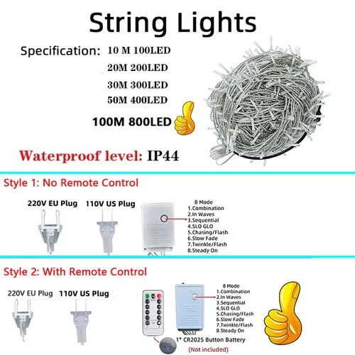 LED 스트링 화환 크리스마스 방수 요정 조명, 나무 가정 정원 웨딩 파티, 야외 실내 장식, 10m-100m 6