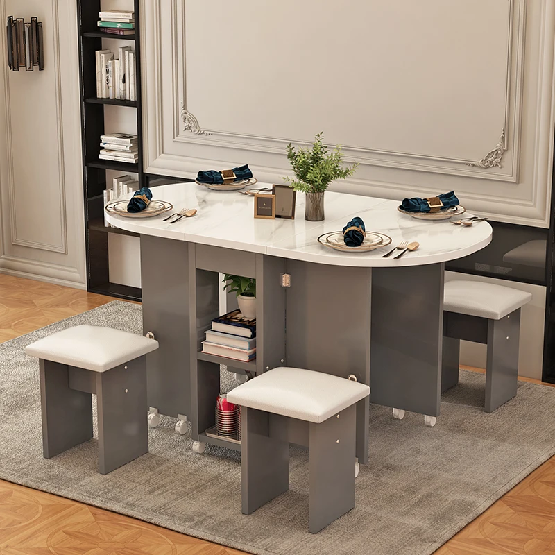 Tavolo da pranzo pieghevole Set 4 sedie Tavolo da pranzo di lusso nordico italiano Decora semplici mobili da cucina Mesas Y Sillas De Comedor - immagine 5