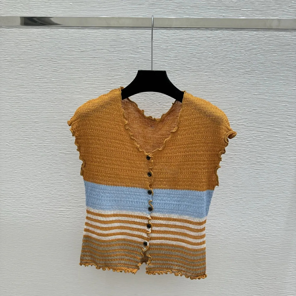 High-quality 2026 new striped cardigan for women - summer V-neck sleeveless top, casual and fashionable xy2660830