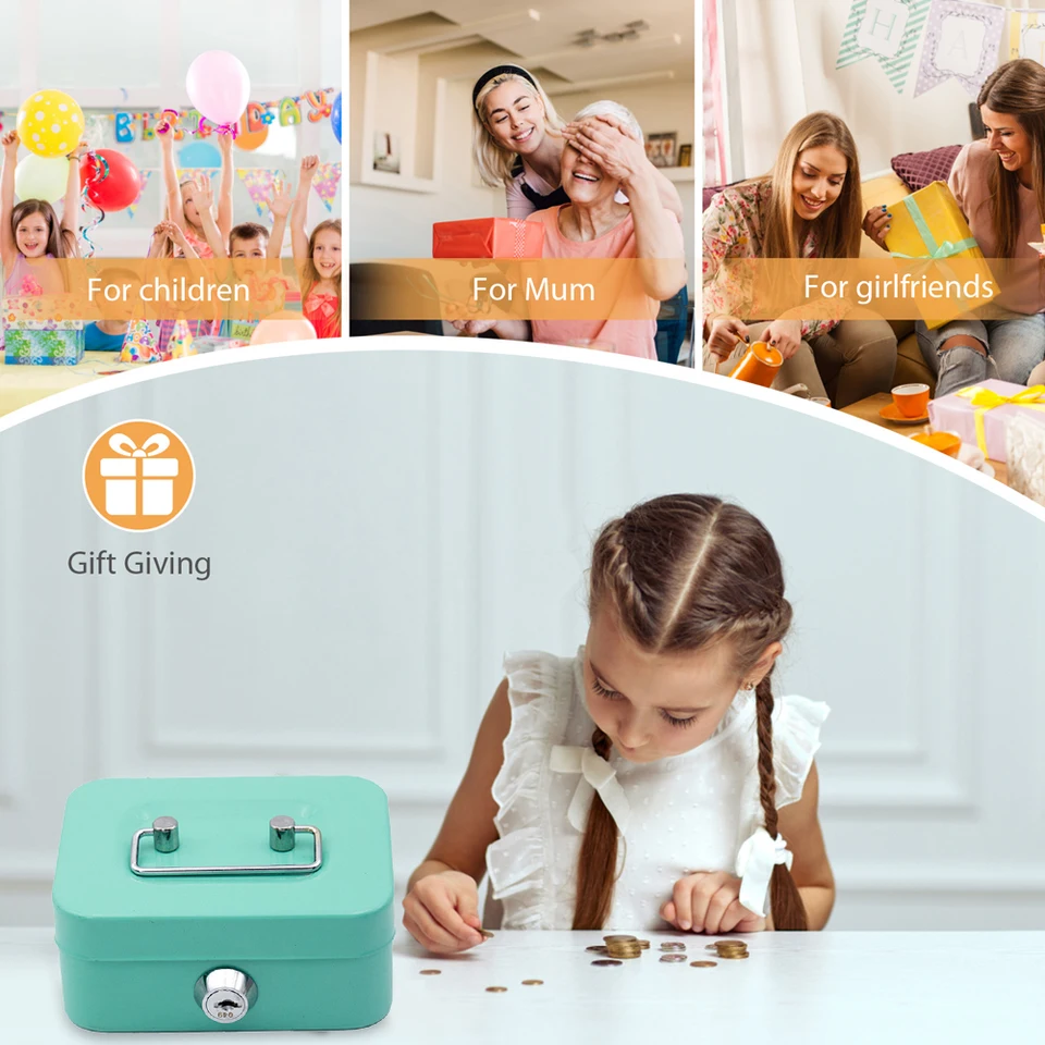 Contenitore portamonete in metallo con serratura a chiave, dimensioni 4,53x3,78x2,28 pollici, piccolo organizer per denaro, ideale per adulti e bambini._voghion.com