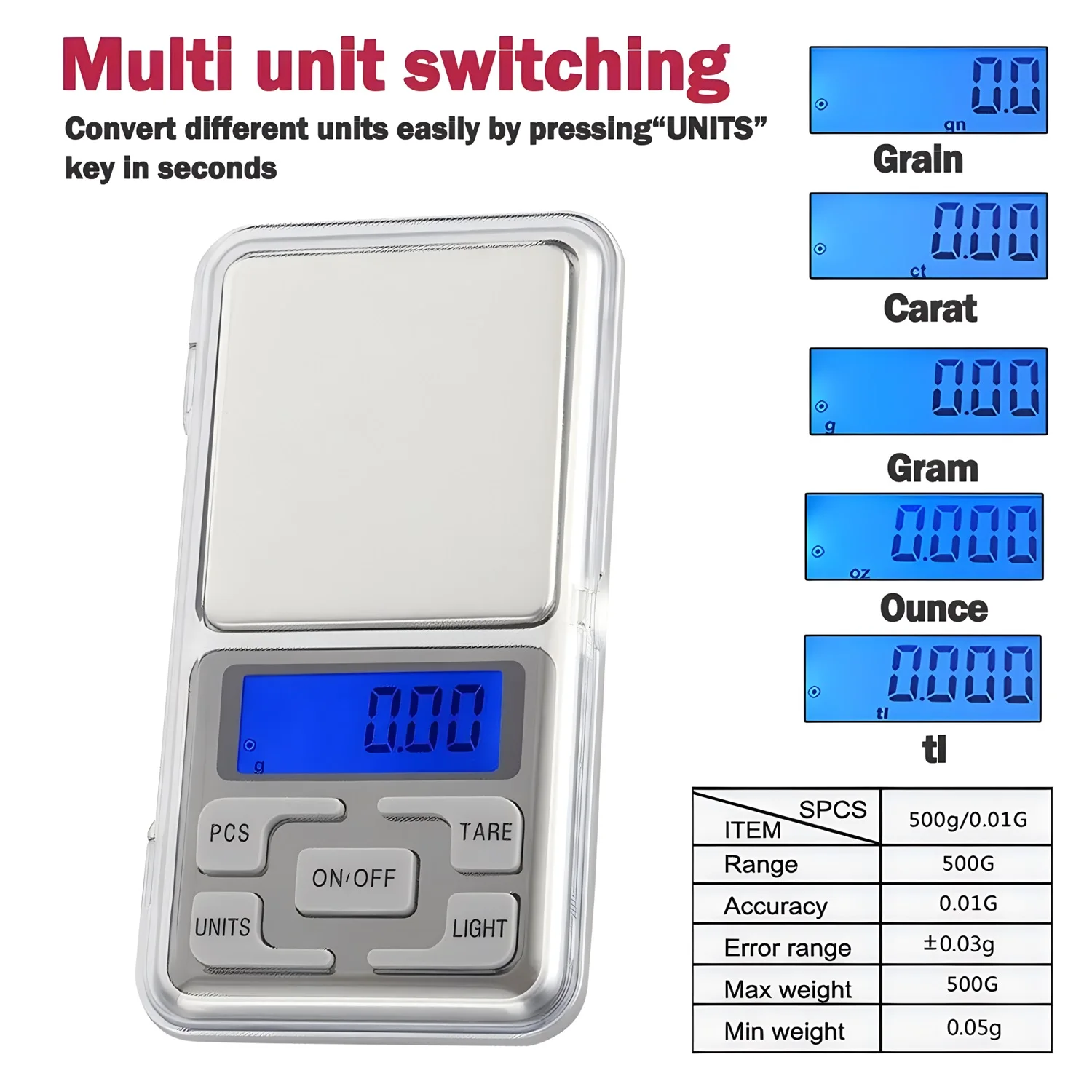 Portable Jewelry Scales Digital Pocket Mini Scale for Diamond Kitchen