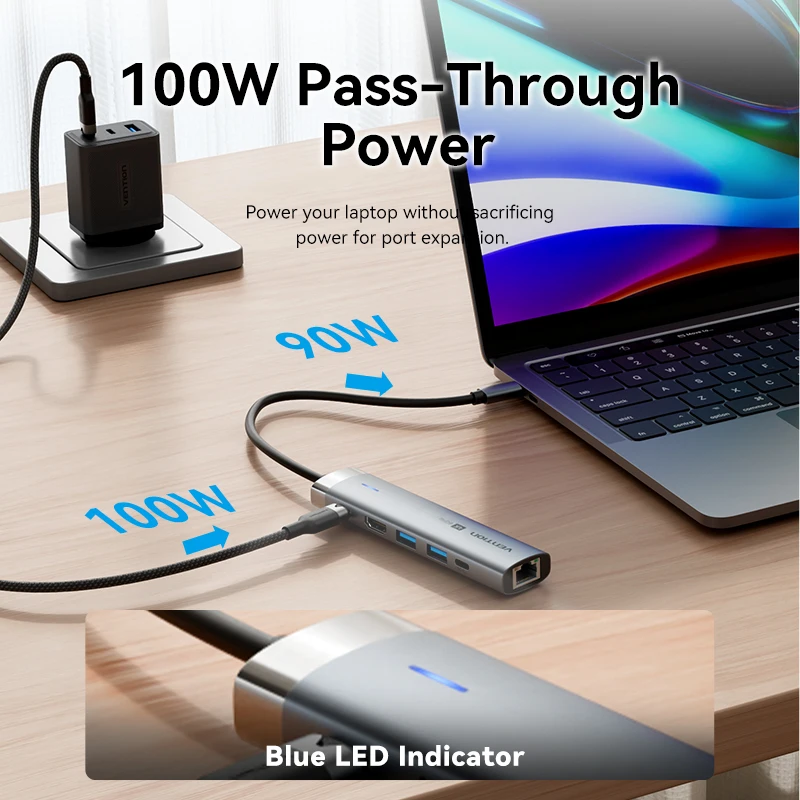 Vention USB-C-Hub Typ C auf HDMI 4K60Hz RJ45 PD 100W Adapter für MacBook, iPad Pro, Air, M2, M1, Samsung PC-Zubehör, USB 3.0 Hub_voghion.com