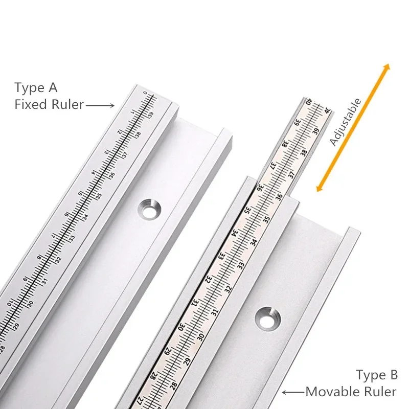 Adjustable Aluminum Alloy T-Track Limiter with Movable Scale for Woodworking Saw Table and Miter Workbench