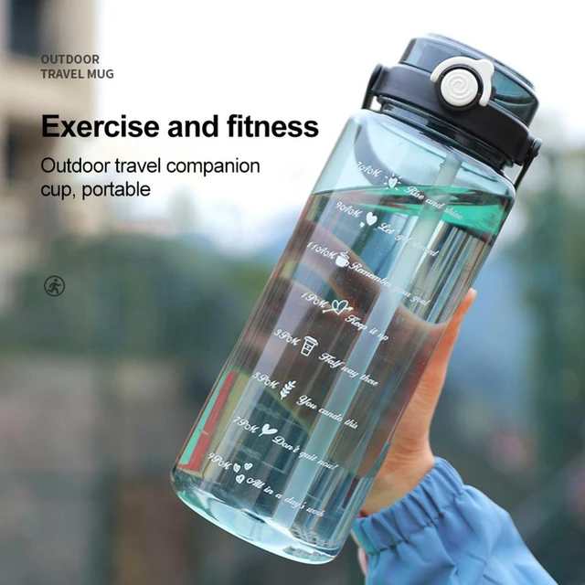 Water Bottle with Straw,Plastic Sports Water Bottle with Flip-Up Lid and  Spring Buckle for Outdoor 