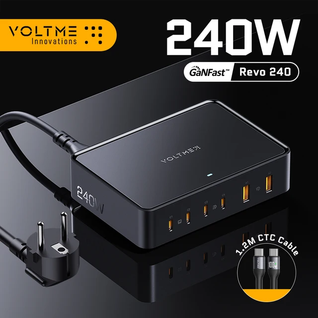 VOLTcloser-Station de charge rapide de bureau, chargeur mural USB C, GaN, 6 ports, PD3.1, QC5, MacPlePro, Air, Galaxy S23 Ultra, 240W 1