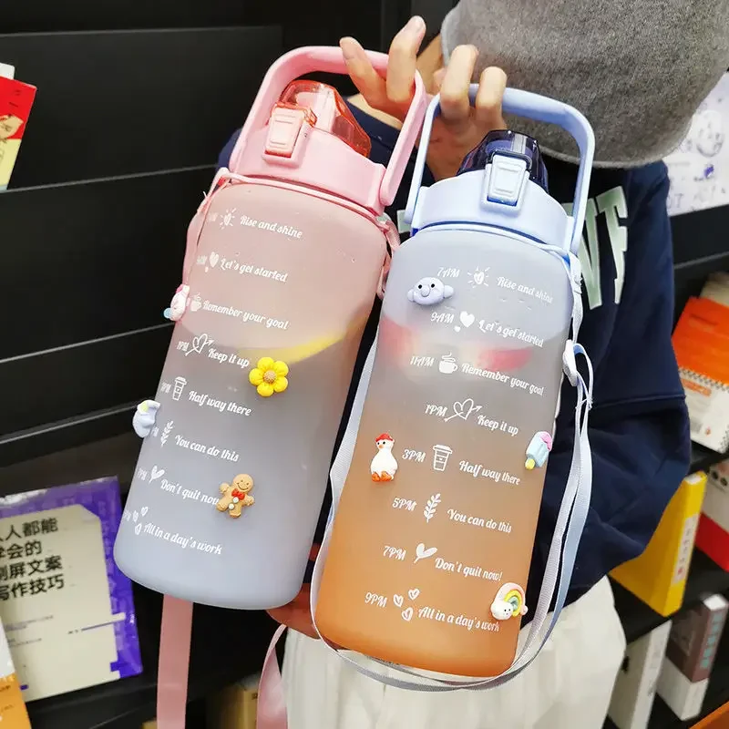 Description Picture 2 of item2 Liter Water Bottle Motivational Sport Water Bottle Leakproof Bottles Drinking Outdoor Travel Gym Fitness Jugs For Kitchen Cups