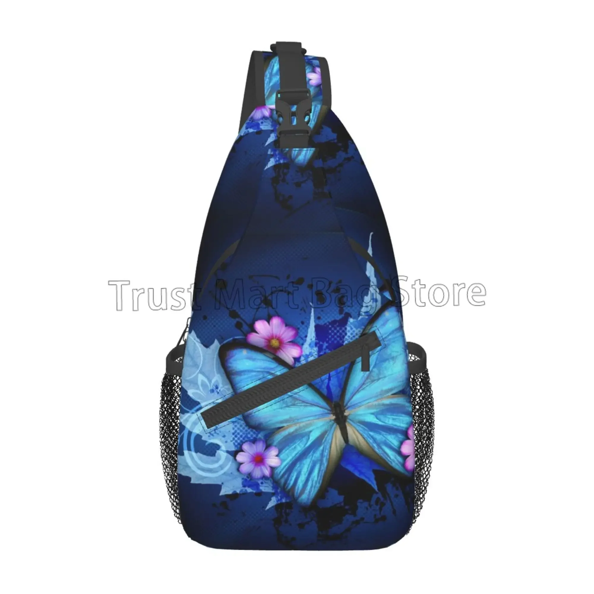 

Purple Blue Butterfly Print Chest Bags Crossbody Sling Bag Travel Hiking Backpack Casual One Shoulder Daypack for Women