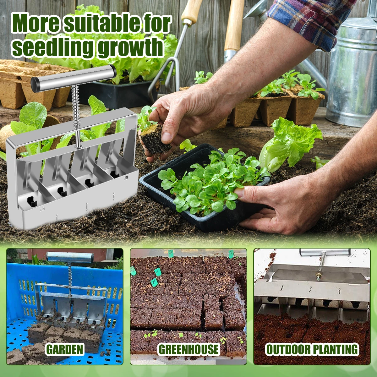 

Soil Block Maker Micro Soil Blocker Set Hand-held Ergonomic Nursery Stainless Steel Plant Transplantation SeedlingTool