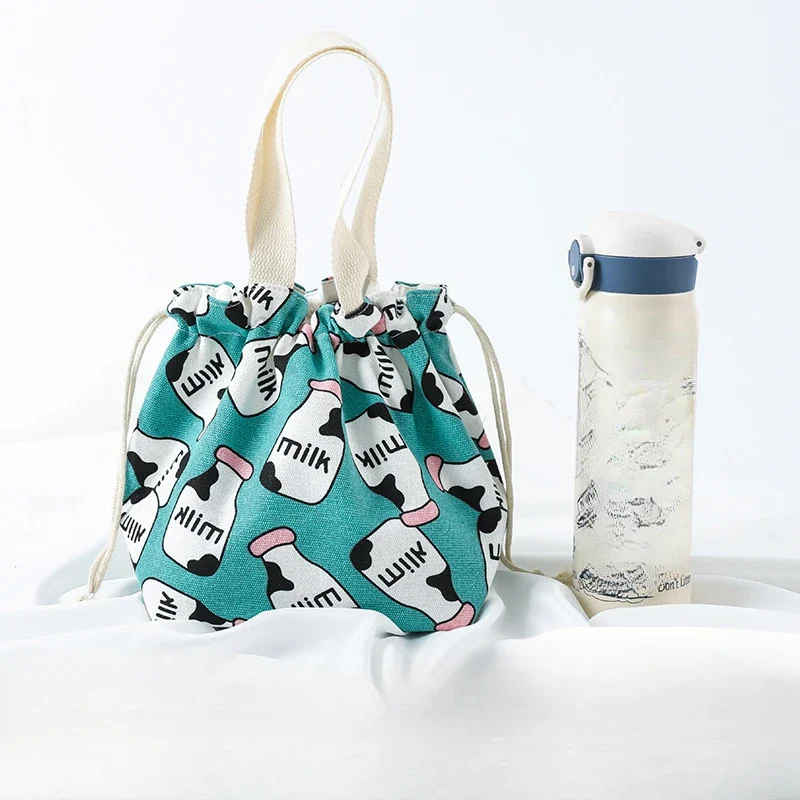 

Японская мультяшная сумка для еды, бэнто, Ланч-бокс с рисом, сумка-тоут с завязками, тканевый Ланч-бокс с принтом