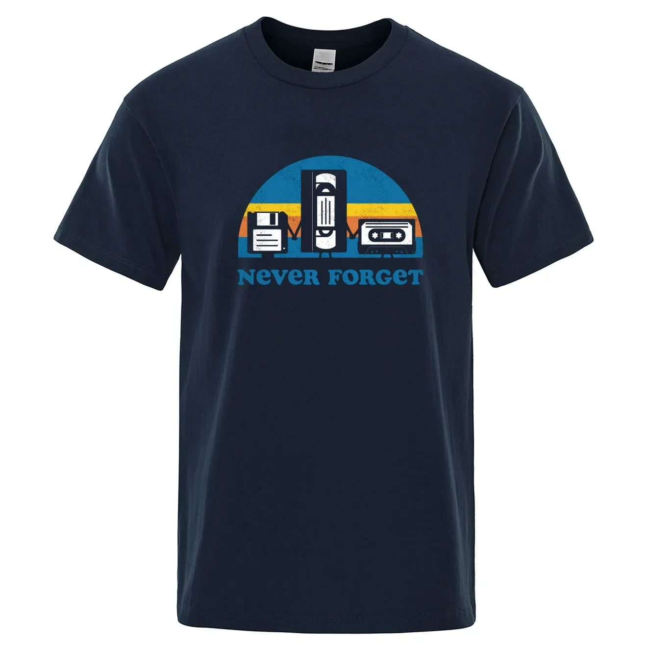 thumbnail image 1 of Camiseta estampada divertida con música sarcástica y texto "Nunca olvides" para hombre, holgada, de gran tamaño, informal, transpirable, de manga corta, 1 of 4