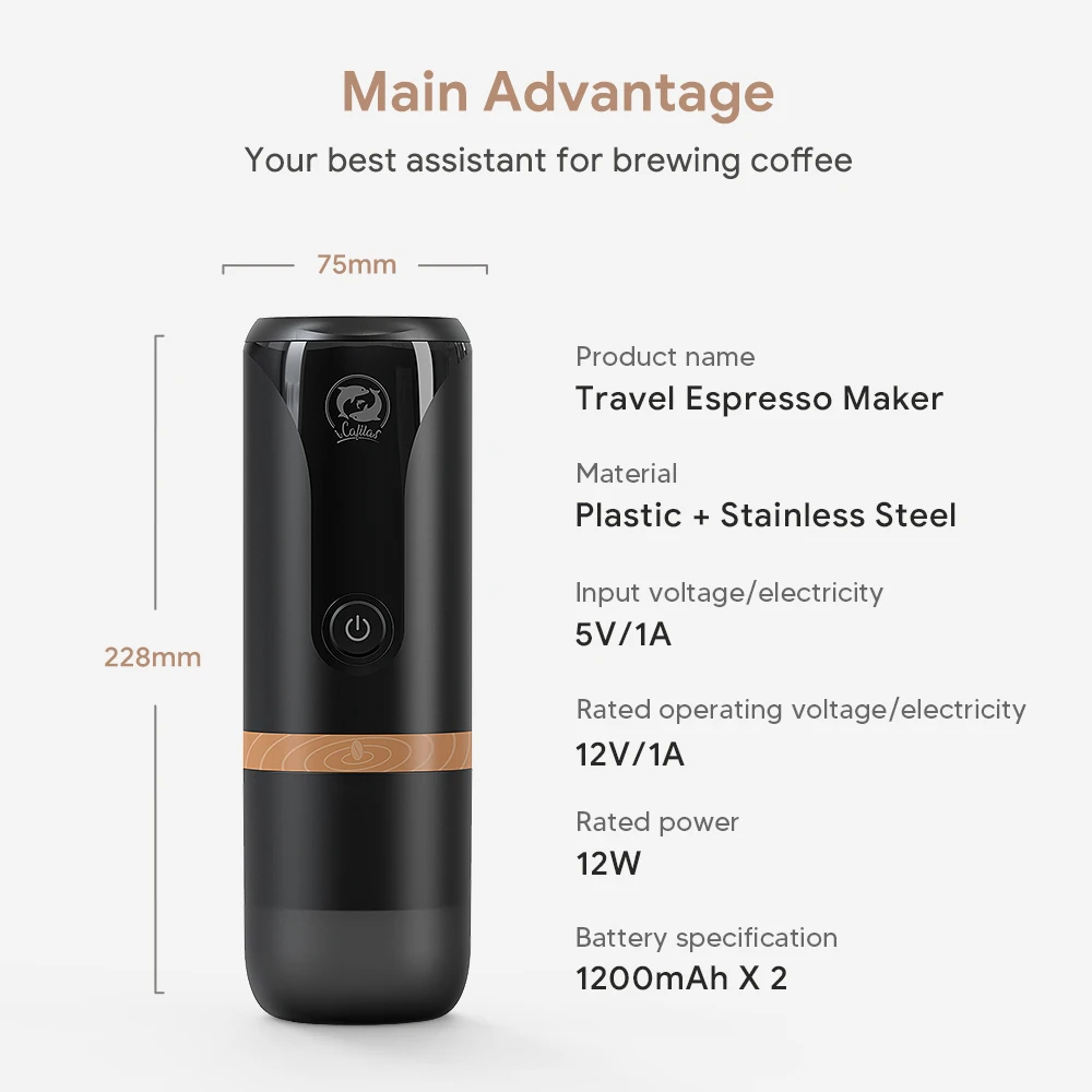 Portable Coffee Machine Espresso Maker: CONQUECO 12V Travel Coffee Machine  with Rechargeable Battery - BPA Free - One Button Operation 15 Bar Pressure