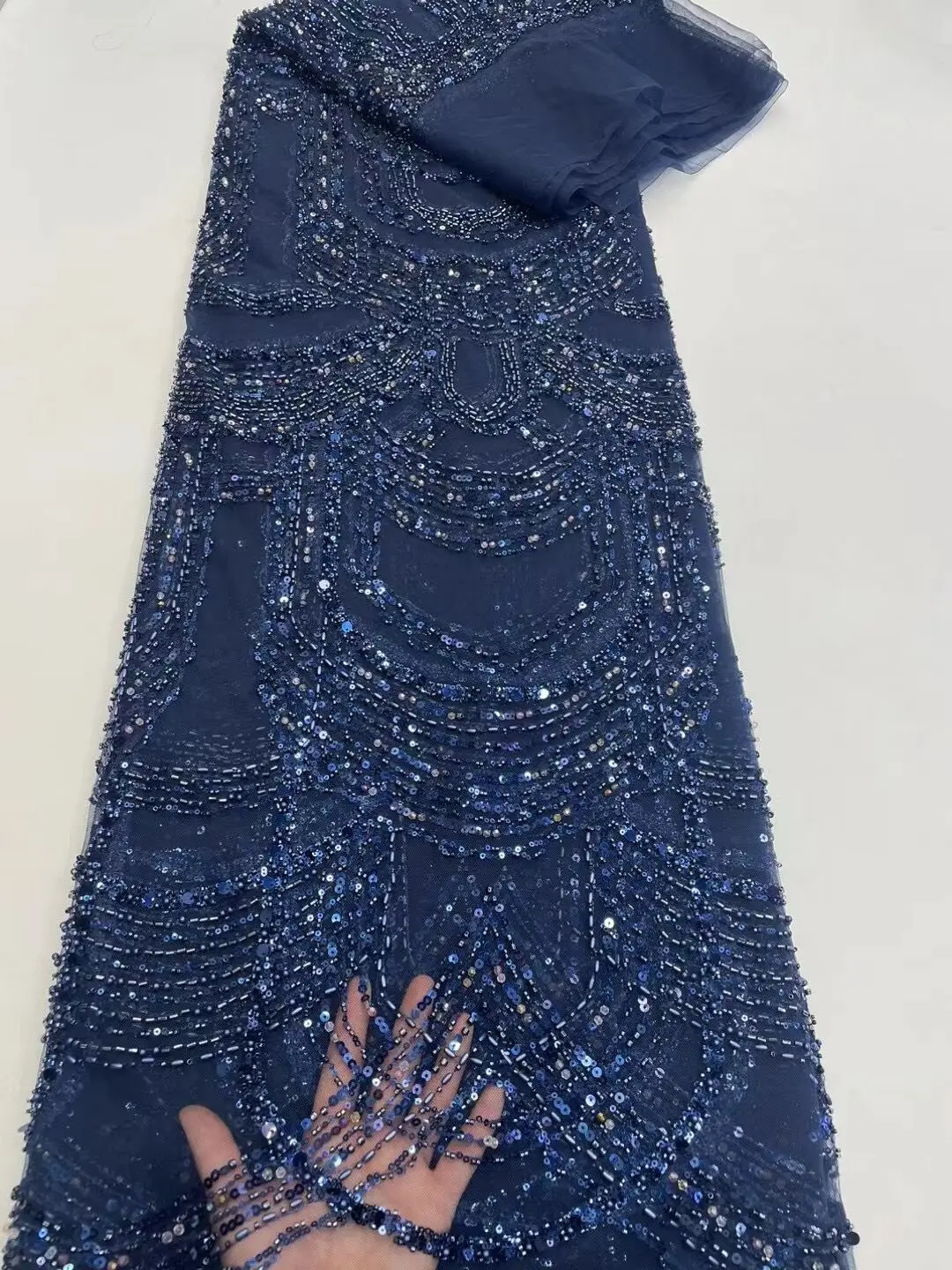 

New Arrival Beaded French Net Lace fabric S-1401284 African Tulle Lace Fabrics With Sequins Embroidery For Party Dress