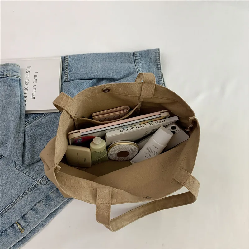 Canvas Tote Large Capacity Shoulder Bag 2023 New Preppy Style Letter Printed Pattern Daily Commuter Trendy Shopping Storage Bag