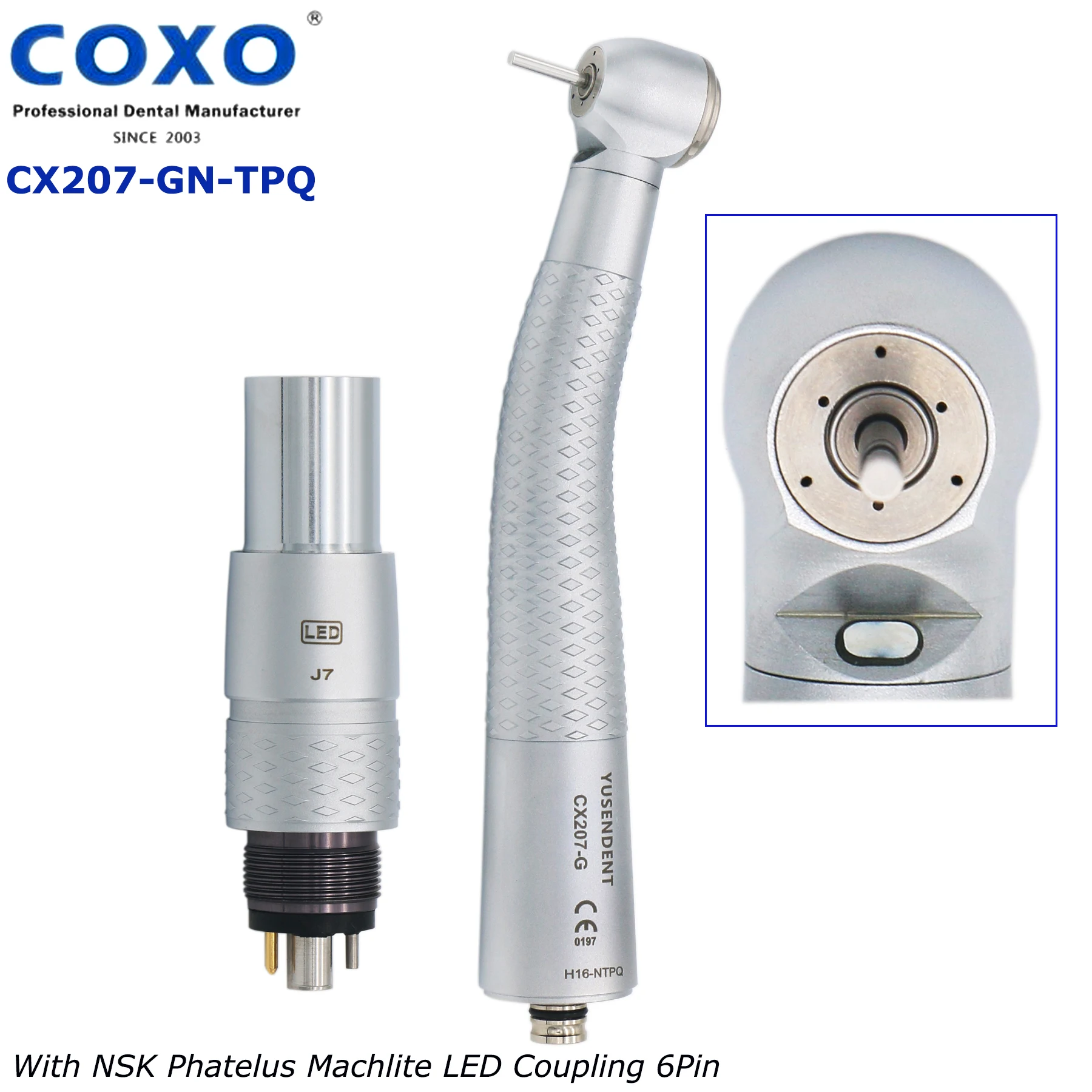 

COXO Dental High Speed Handpiece, LED Fiber Optic Air Turbine, 6 Way Spray Push Button, Fit for NSK Multiflex Coupler