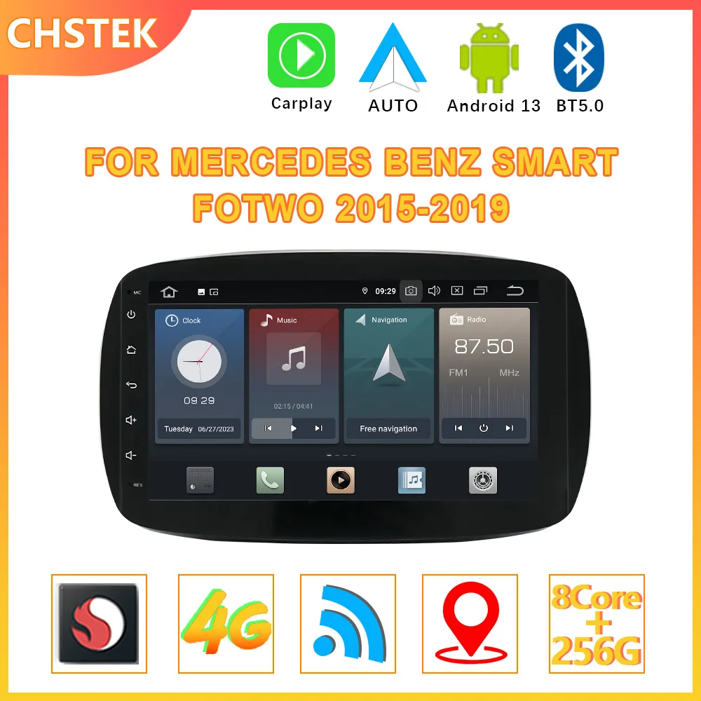 

Автомобильный радиоприемник CHSTEK, Android 12, стерео экран, навигация CarPlay, Bluetooth для Mercedes Benz Smart Fotwo 2015-2019, Qualcomm, Wi-Fi, 4G