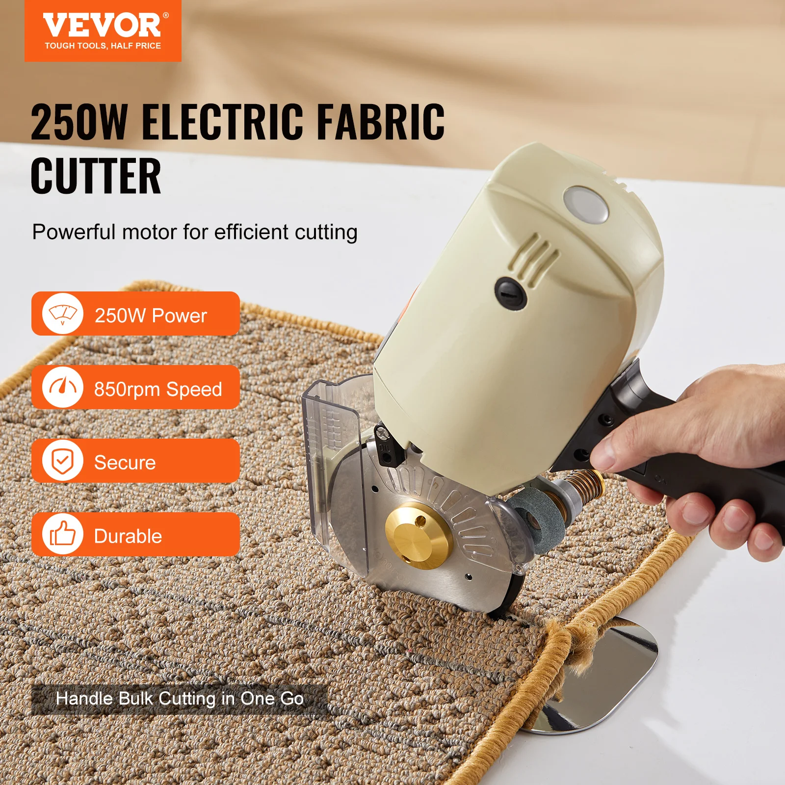 VEVOR 170W/250W Fabric Cutter Electric Rotary Fabric Cutting Machine 1“ / 1.1" Cutting Thickness Octagonal Knife with Blade 2