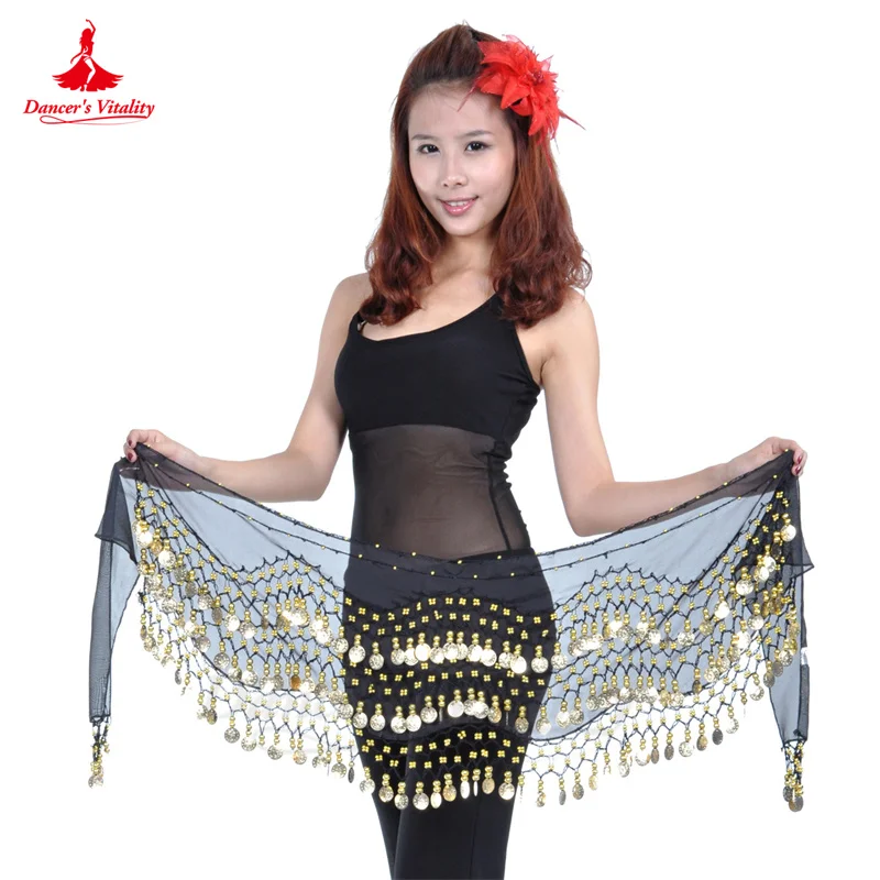 Ceinture Hanche Danse Du Ventre Mousseline Soie Or - Écharpe à Franges Pièces Métalliques - 160 Cm - Noir - Pour Spectacle Déguisement - 9