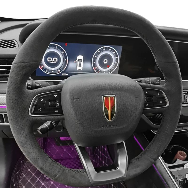 

For Hongqi H5 HS5 DIY customized leather suede carbon fiber hand sewn steering wheel cover