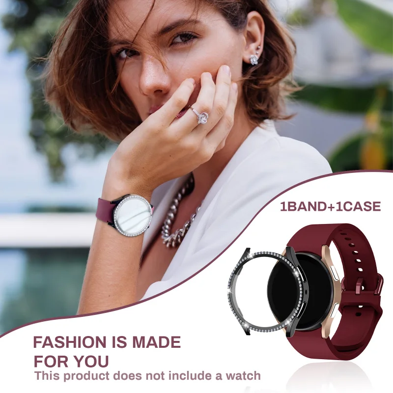 Elegant Strap and Diamond-Accented Case for Smartwatches - Set of 2