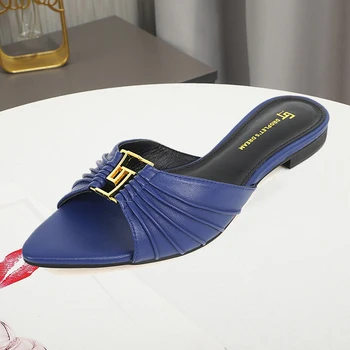 2025 Tendecy Slippers For Women Luxury Designer Slippers Slides Elegant Ladies Casual Party Sandals Quality Shoes Larger Size 44