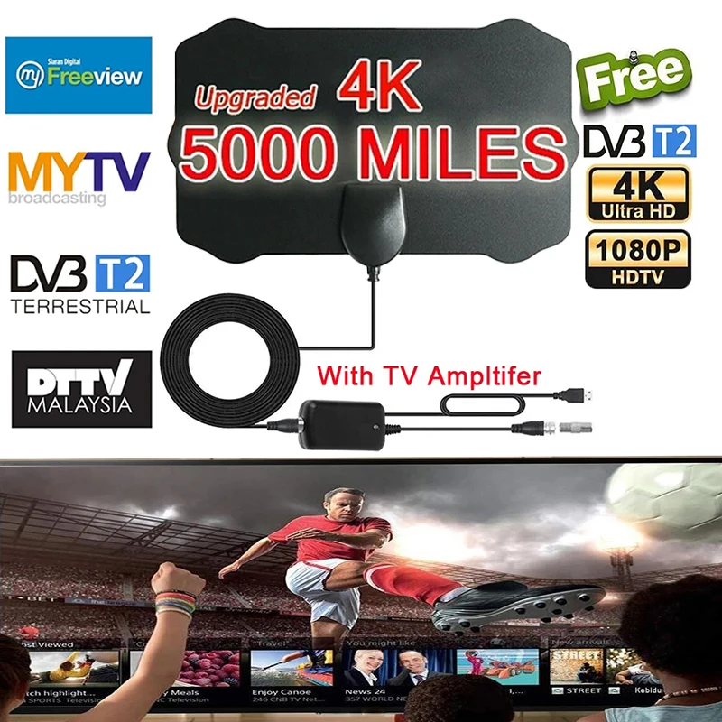 

4K 25dB High Gain HD TV DTV Box Digital TV Antenna 5000Mile Booster Active Indoor Aerial HD Flat Design For DVB-T/T2 TV Antenna