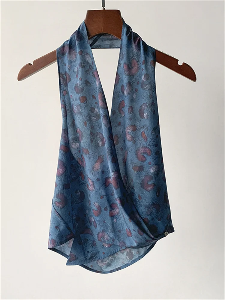 

Женский Шелковый жилет с диагональной пряжкой, модный жилет с принтом, Новинка лета 2024, Женский пикантный Топ без рукавов с лямкой на шее