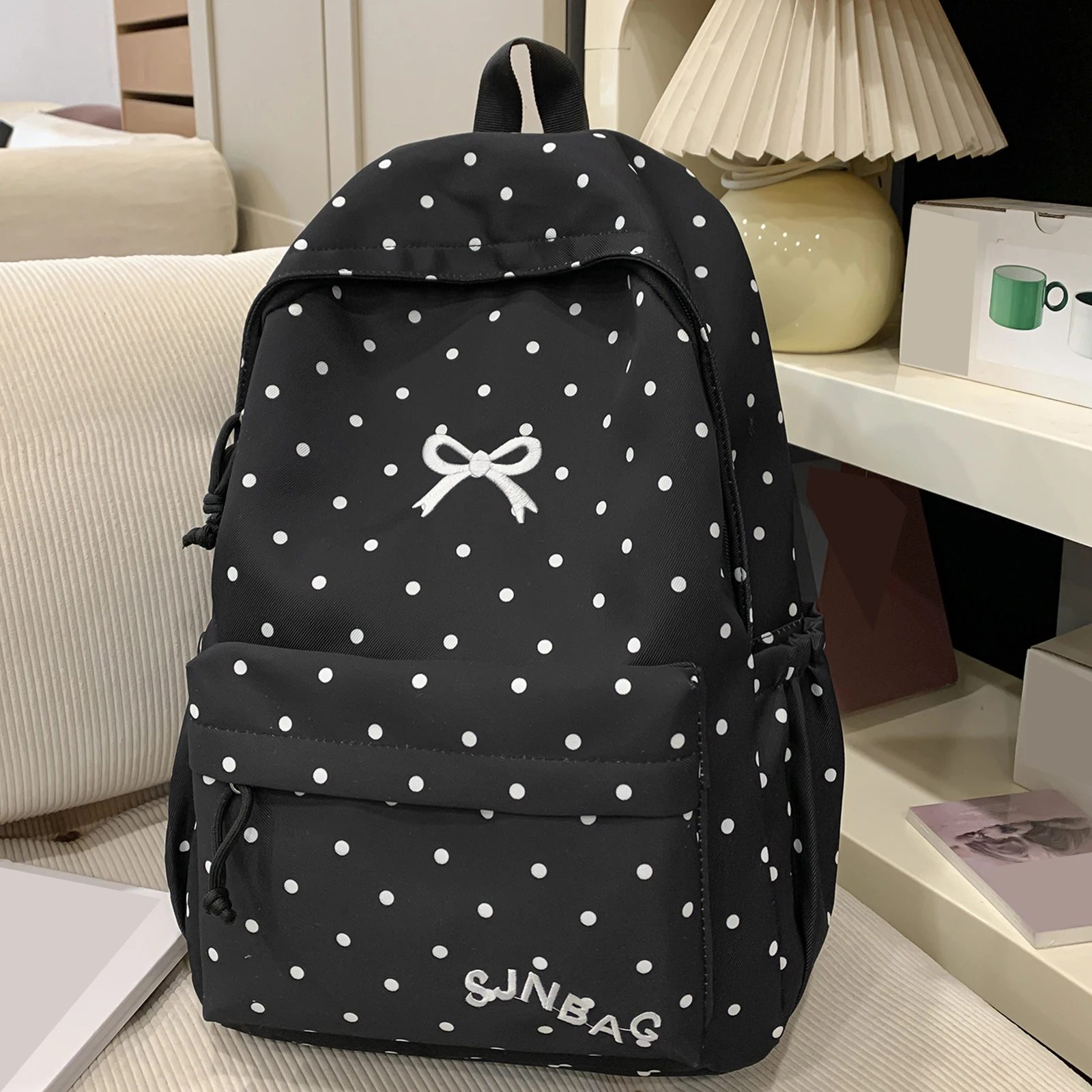 Korean Style Cute Polka Dot Backpack Nylon Women Large Capacity Campus Daypack