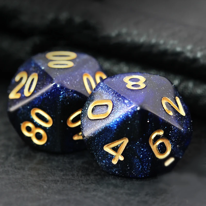 7Pcs/Set Black and Blue Starry Sky Dice D&D COC Dice D4 D6 D8 D10 D% D12 D20 Table Games DND RPG Dice Set