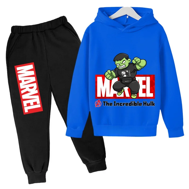 Sudadera con capucha y pantalones de Hulk de Los Vengadores de Marvel para niños, 2 piezas, trajes de primavera y otoño, ropa para niño y niña, sudadera con estampado de dibujos animados, conjuntos de