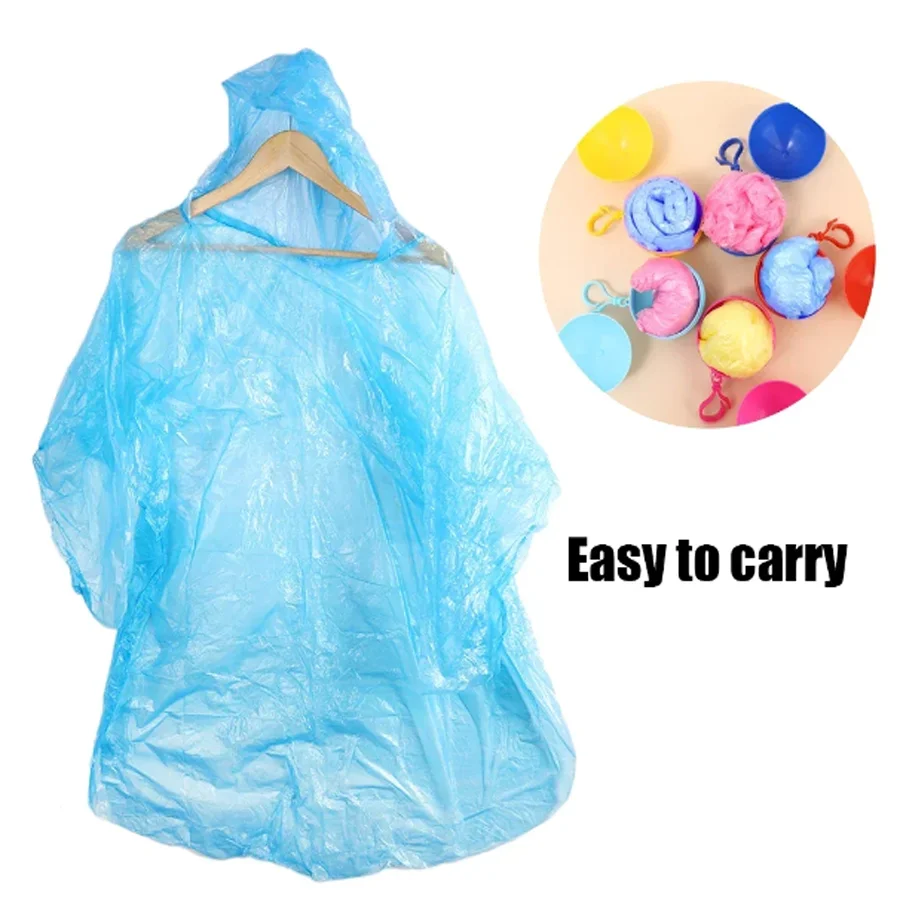 Raincoat Ball Disposable Rain Cover for Adults Waterproof Keyring Ball Hook Outdoor Emergency raincoat poncho