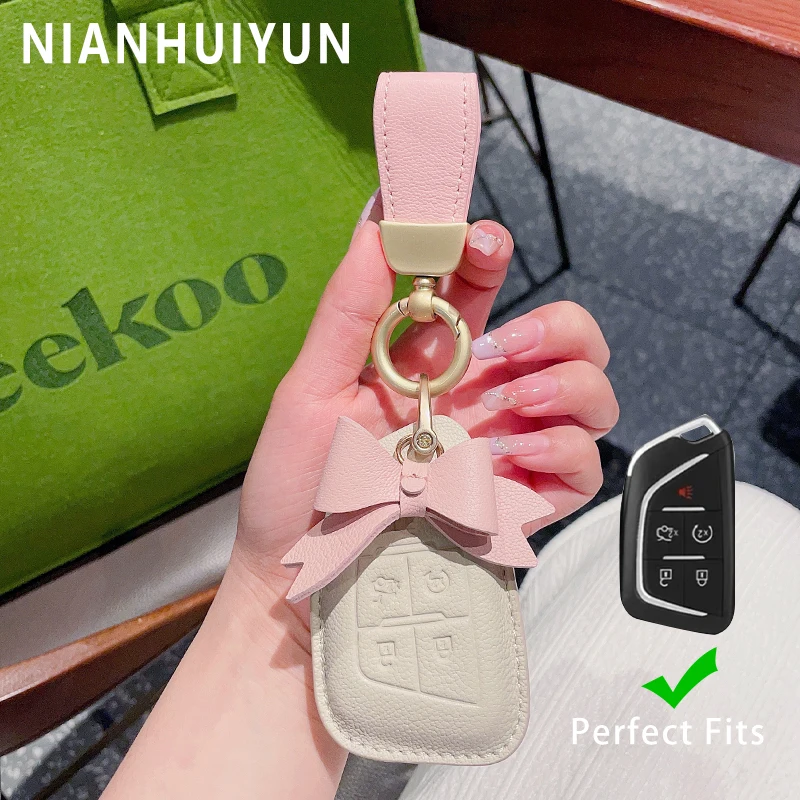 

Leather Car Remote Key Cover For Cadillac CTS ATS 28T CTS-V XTS DTSSRX XTS CTS ESCALADE High-end Car Key Protection Accessories