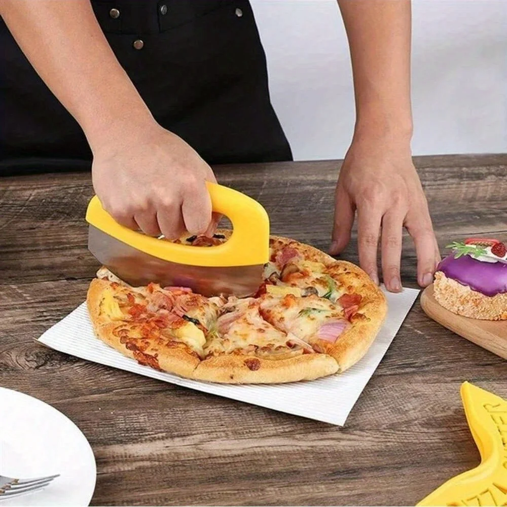 1PC Stainless Steel Pizza Cutter with Cover Food Chopper Herb Cheese Knife Cutter Ring for Precise Pizza Slicing Baking Tools