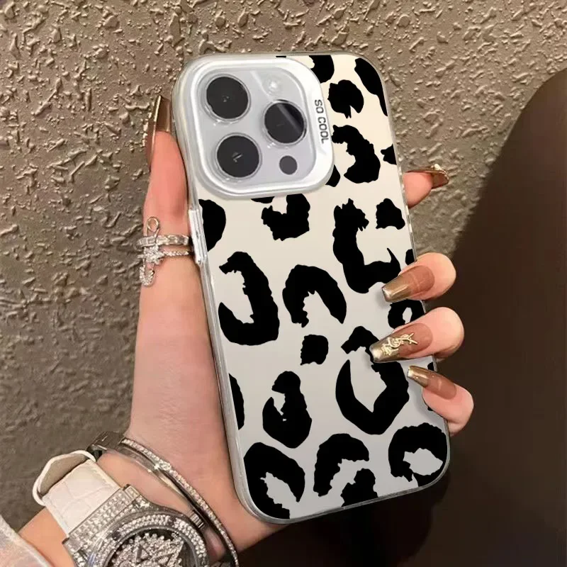 Leopard Print Electroplate Silver Phone Case Cover