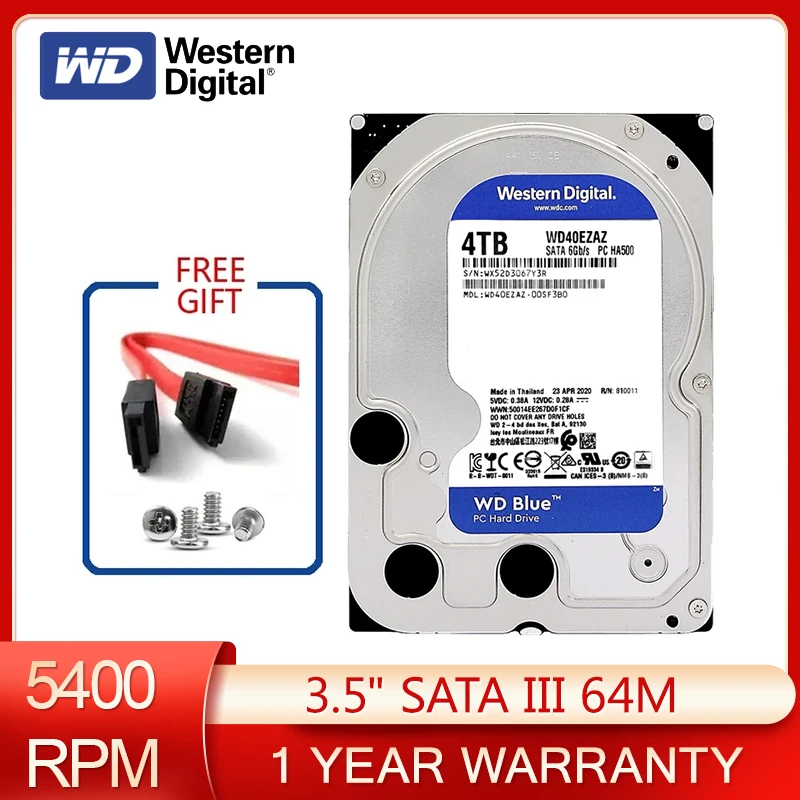 DISQUE DUR HDD INTERNE WD BLUE 4TO SATA 3.5P 6 GB/S PC