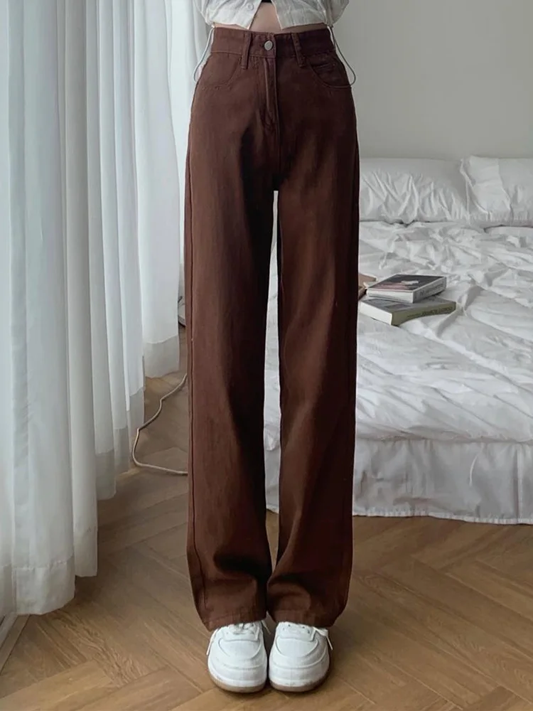

Summer Women Brown Jeans High Waist Loose Straight Wide Leg Denim Female Y2k Casual Streetwear Vintage Baggy Trouser