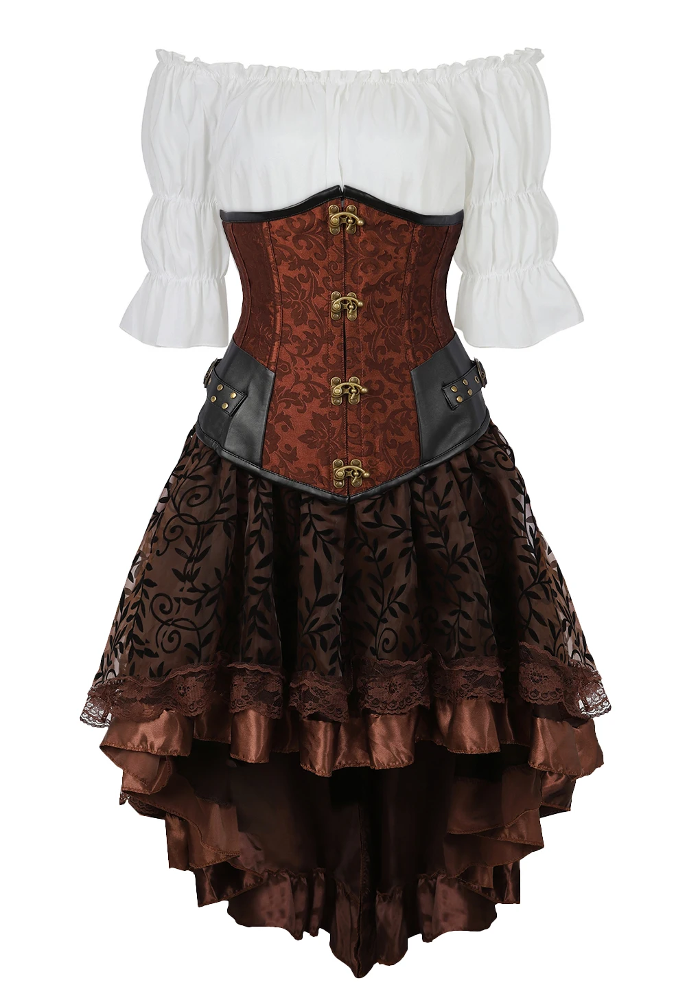 Ropa Steampunk Disfraz Steampunk para mujer Vestido con corsé debajo del busto Blusa renacentista de talla grande Disfraz de pirata medieval para Halloween
