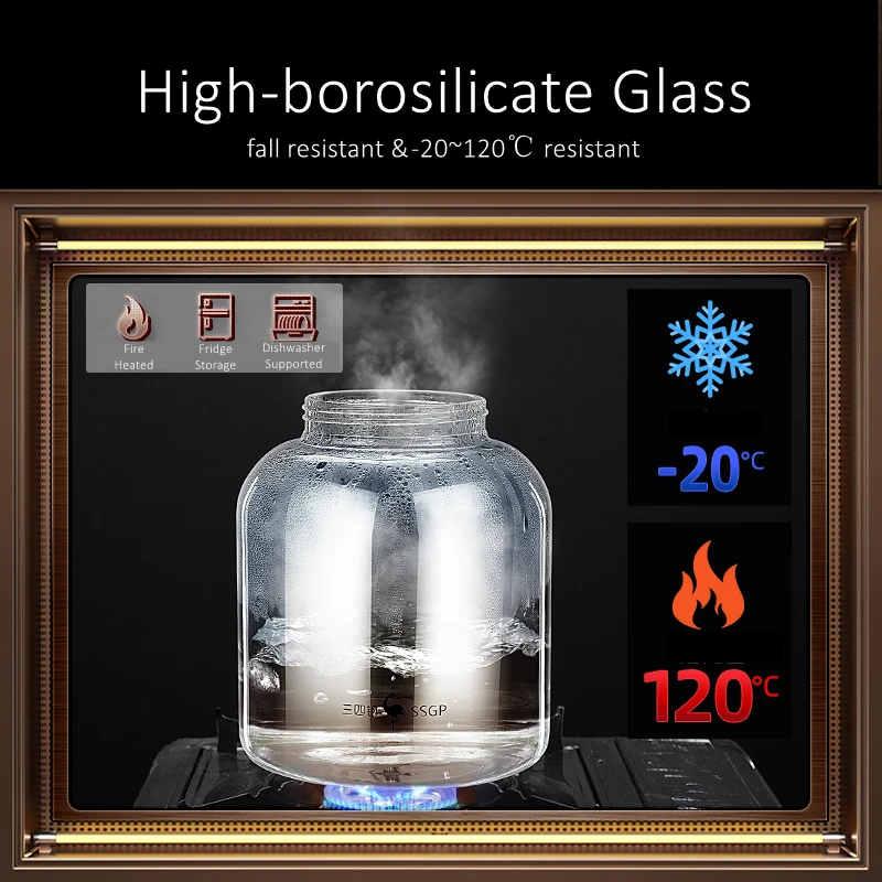 LFGB Certificated Ultra Hardness High-Borosilicate Glass Kimchi Jar Automatic Air Exhaust Cover Kitchen Sauerkraut Ferment Crock
