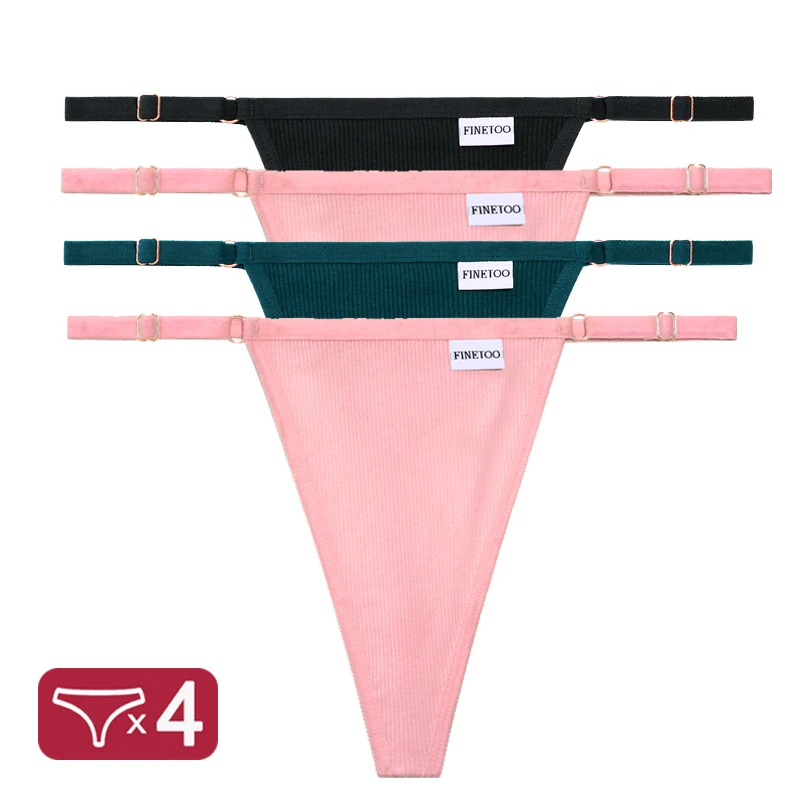thumbnail image 1 of Bragas de algodón para mujer, ropa interior Sexy con parte trasera en T, lencería íntima de tiro bajo, tangas con correa ajustable, 4 unidades por juego, 1 of 5