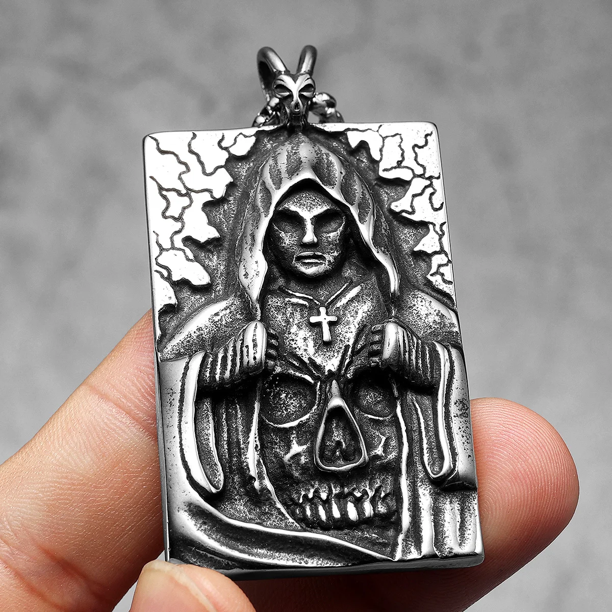 Wizard Pendants Cross Necklace 316L Stainless Steel Men Grim Reaper Chains Punk Rock Rap Jewelry Gift for Male Biker Wholesale 2