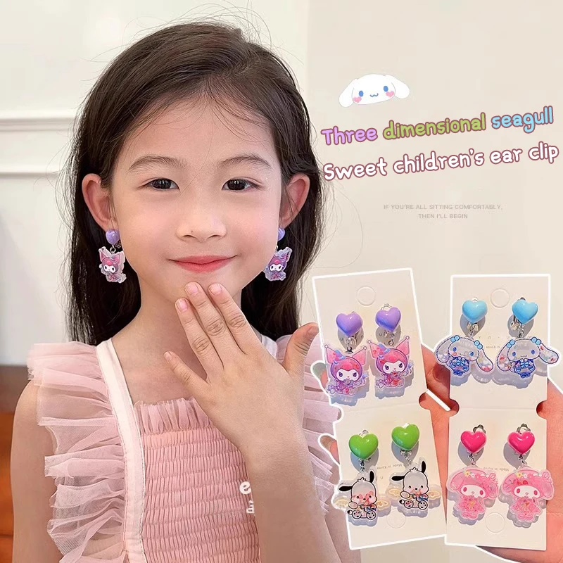 Ear Clip 1Pair Cartoon Sanrio No Piercing Pendant For Women Girls Children