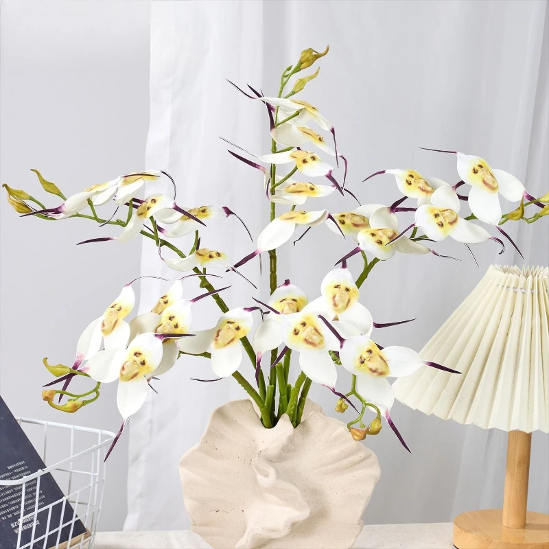 4/5 Stück künstliche Blumen mit echtem Touch, 5 Köpfe, Affengesichtsorchideen für die Heimdekoration, künstliche Blumen, simulierte weiße Orchidee