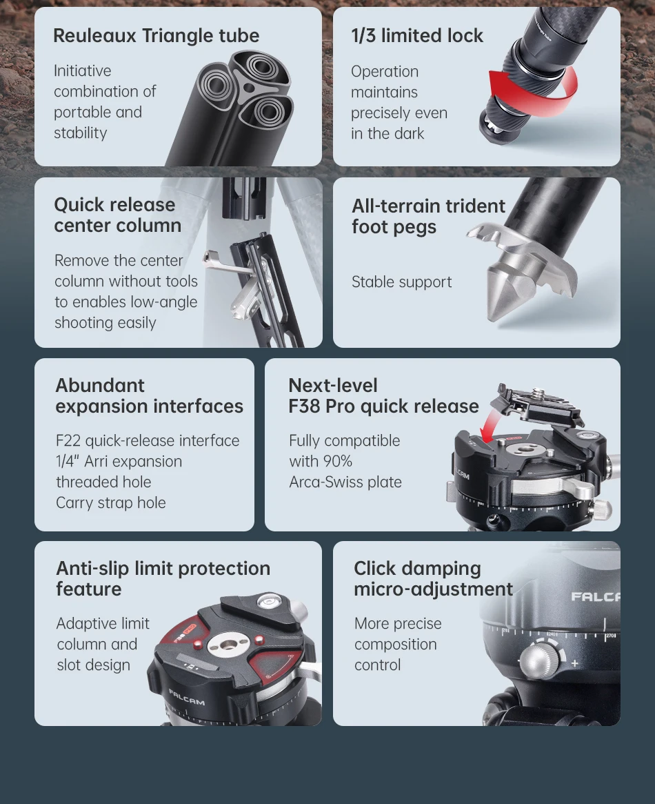 Description Picture 3 of itemFALCAM TreeRoot Quick Lock Portable Travel Tripod Carbon Fiber DSLR Camera Stand Panoramic Head Tripod T00A4301 R141K-A130 320P