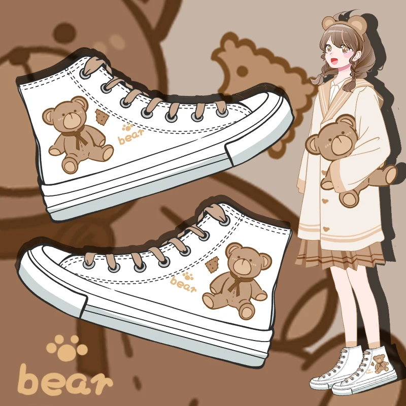 

Женские холщовые ботинки Amy and Michael, повседневные ботинки на плоской подошве в стиле ретро, с рисунком медведя, с вулканизированной подошвой, 2022