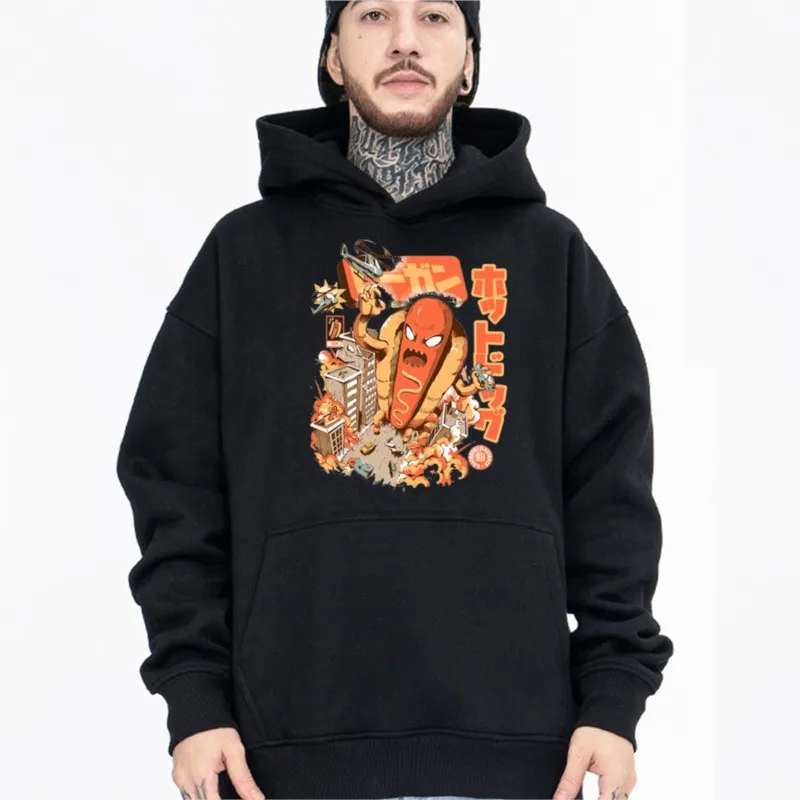 

Japanese Anime Great Hot Dog Graphic Print Hoodies Men's Women's Fashion Casual Oversized Pullover Gothic Streetwear Sweatshirts