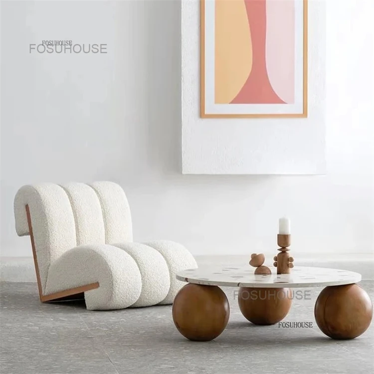 Description Picture 5 of itemDesigner New Living Room Chairs Modern Home Furniture Cashmere Solid Wood Bedroom Balcony Sofas Apartment Leisure Sofa Chair A