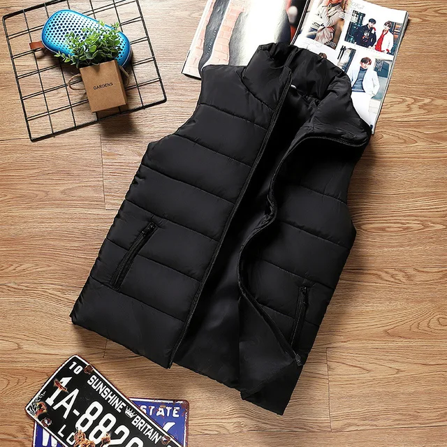 Mens Vest Jacket Warm Sleeveless Jackets Winter Waterproof Zipper Coat Autumn Stand-up Collar Casual Waistcoat Brand Clothing 1