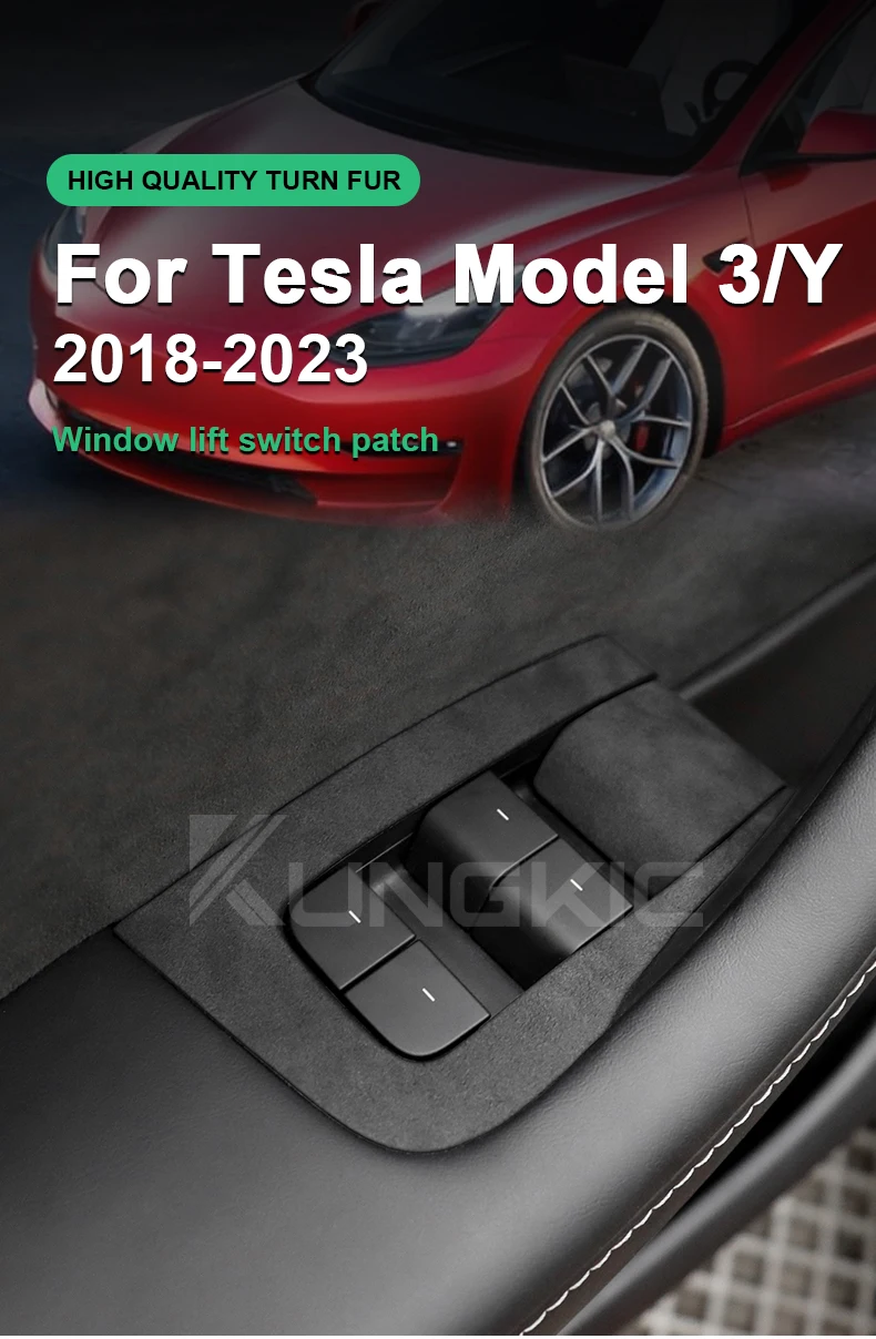 Oberes Wildleder für Tesla Model 3 2018–2023, Modell Y 2020 2021 2022–2024, Verkleidung, Autofenster-Steuerschalter, Aufzugsknopf-Aufkleber, Zubehör – Detail 1