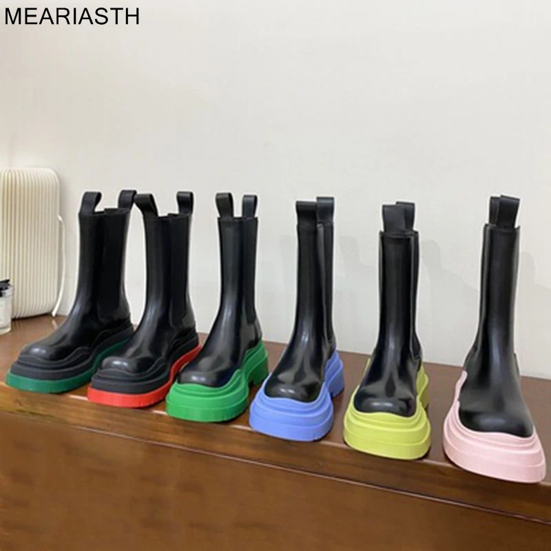 

Зимние женские ботинки Meariasth, ботинки челси на платформе с круглым носком, короткие ботинки высокого качества, большой размер 44, вязаные Ботинки Martin
